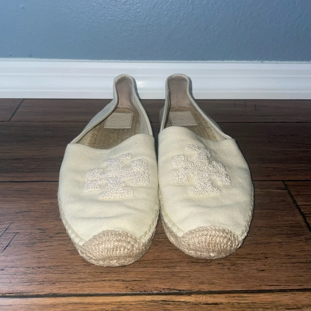 Cream Tory Burch Espadrilles miller flat logo loafers